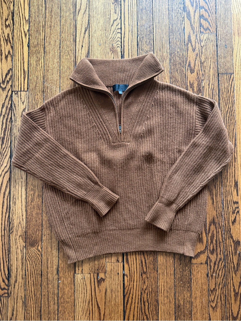 Nili Lotan Beni Ribbed Cashmere Half-Zip Sweater Brown S